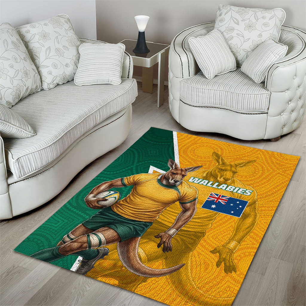 Australia Wallabies Kangaroo Area Rug Australia Flag And Lightning Bolt - Aboriginal Rugby Mascot
