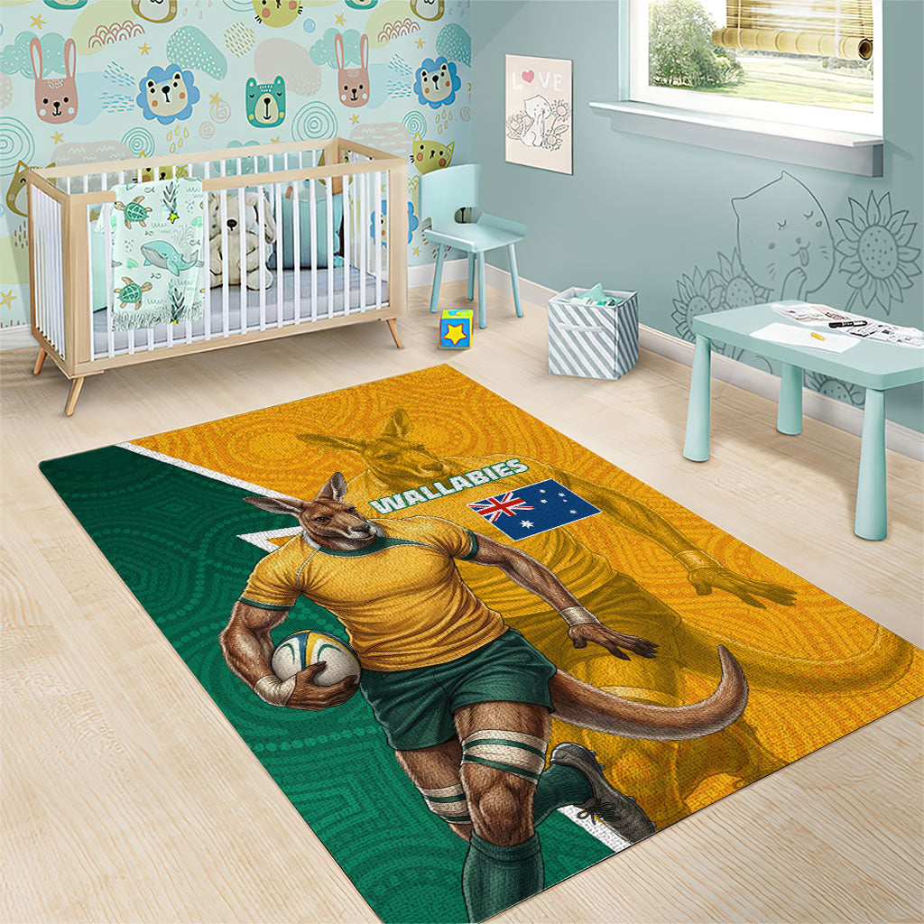 Australia Wallabies Kangaroo Area Rug Australia Flag And Lightning Bolt - Aboriginal Rugby Mascot