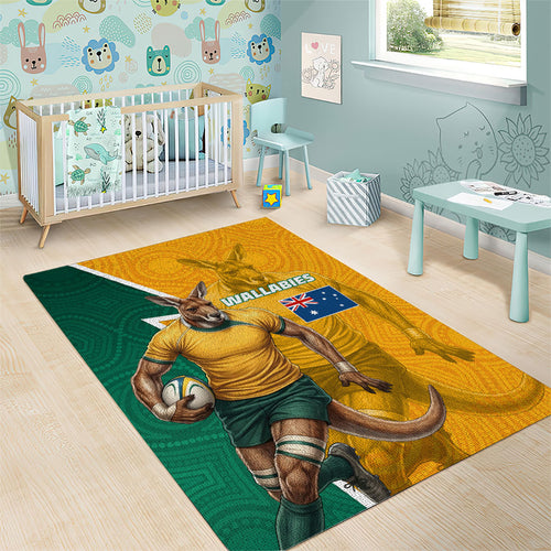 Australia Wallabies Kangaroo Area Rug Australia Flag And Lightning Bolt - Aboriginal Rugby Mascot
