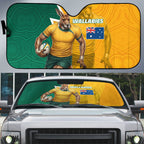 Australia Wallabies Kangaroo Auto Sun Shade Australia Flag And Lightning Bolt - Aboriginal Rugby Mascot