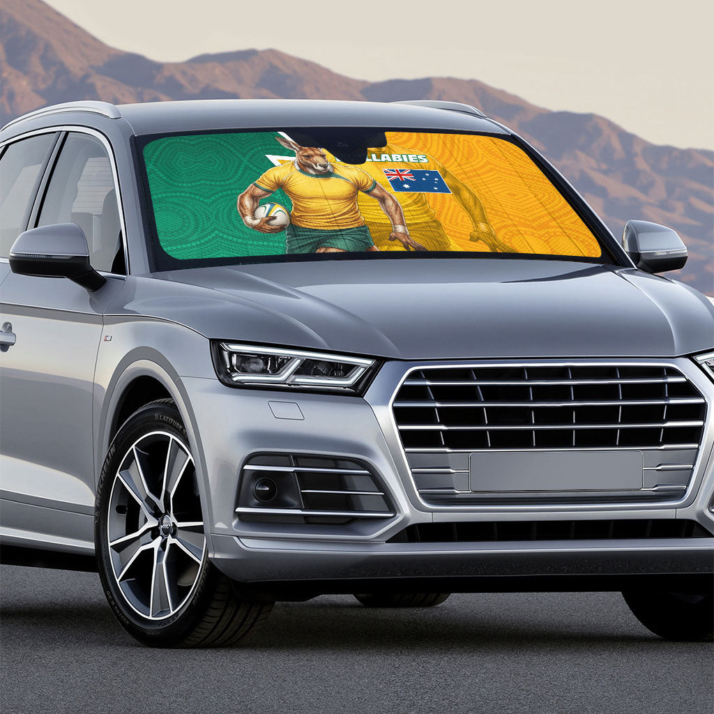 Australia Wallabies Kangaroo Auto Sun Shade Australia Flag And Lightning Bolt - Aboriginal Rugby Mascot