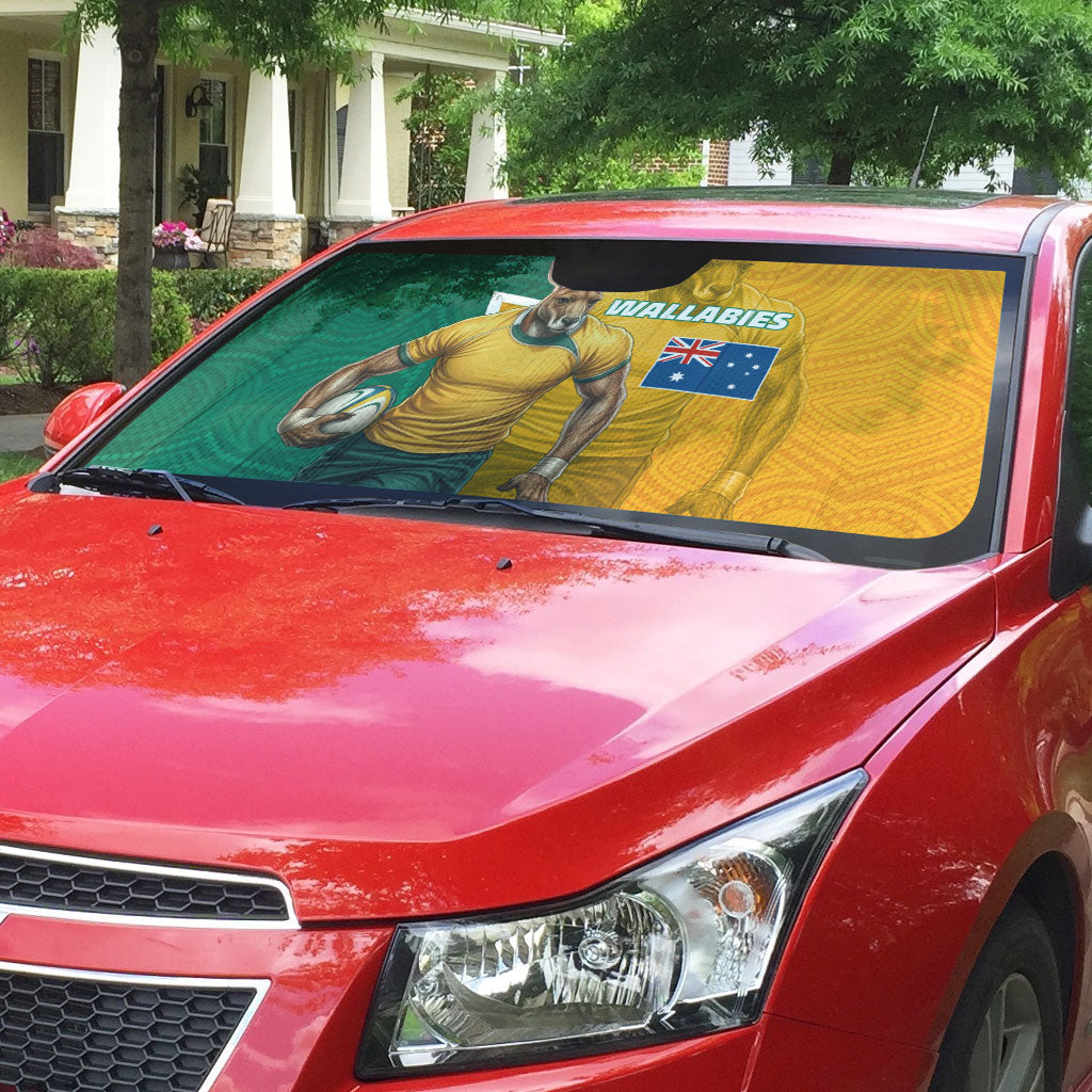Australia Wallabies Kangaroo Auto Sun Shade Australia Flag And Lightning Bolt - Aboriginal Rugby Mascot