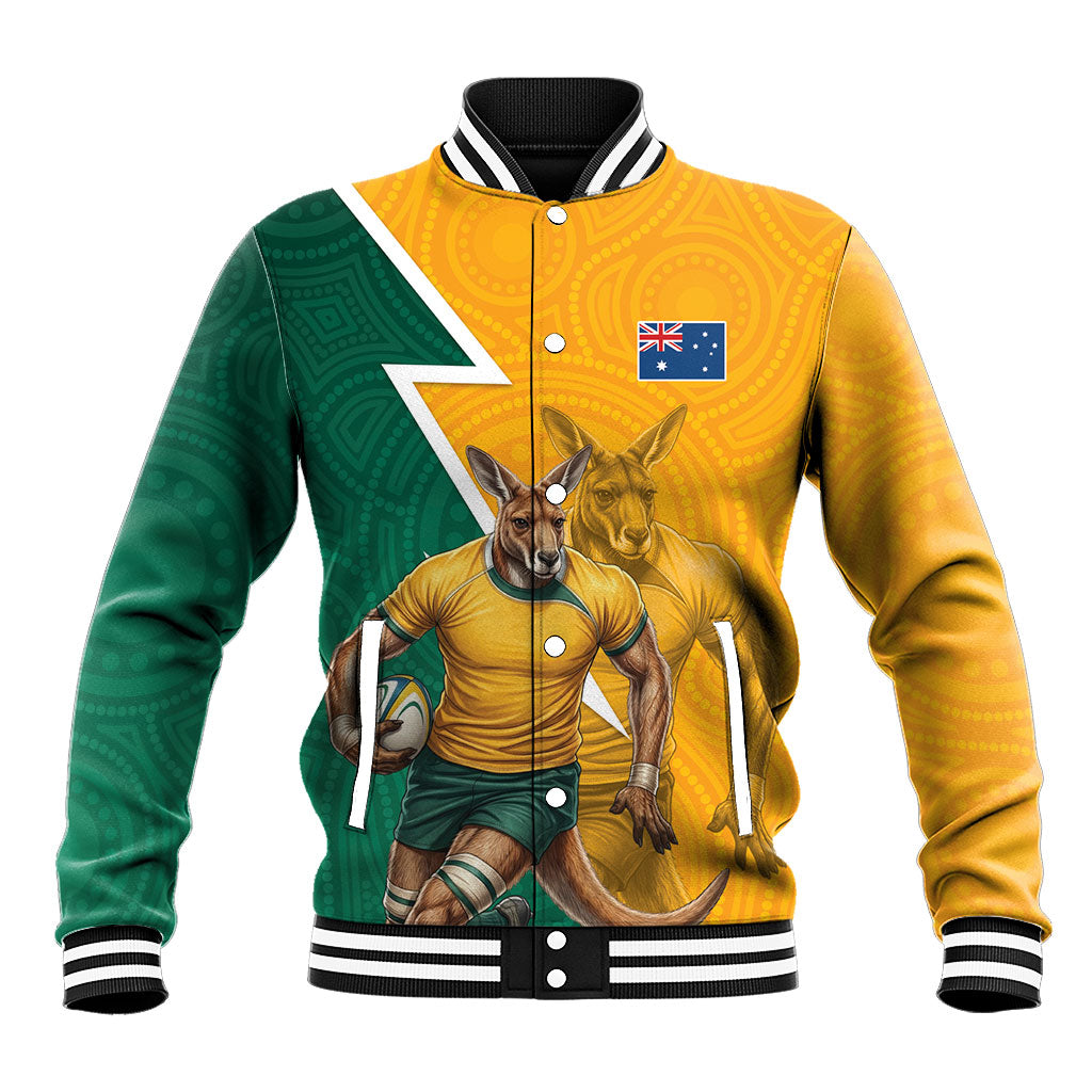 Australia Wallabies Kangaroo Baseball Jacket Australia Flag And Lightning Bolt - Aboriginal Rugby Mascot