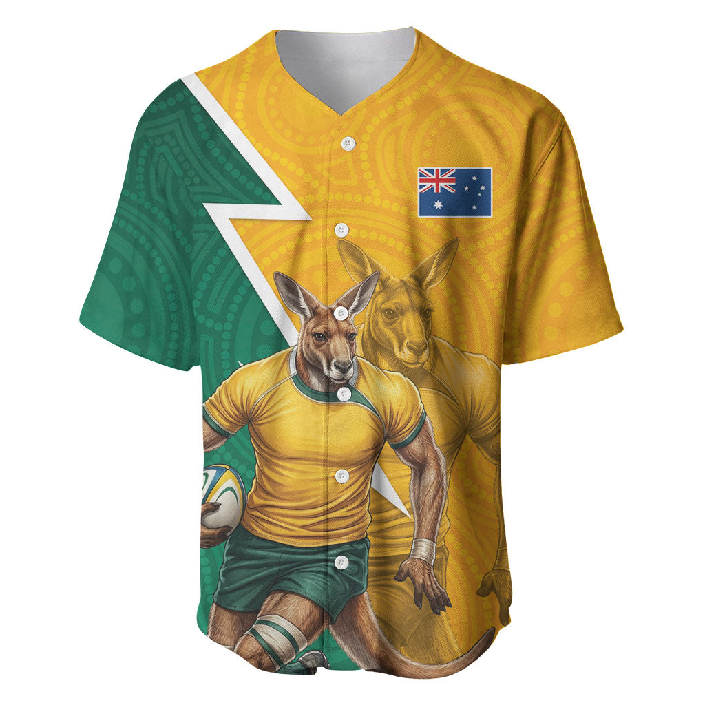 Australia Wallabies Kangaroo Baseball Jersey Australia Flag And Lightning Bolt - Aboriginal Rugby Mascot