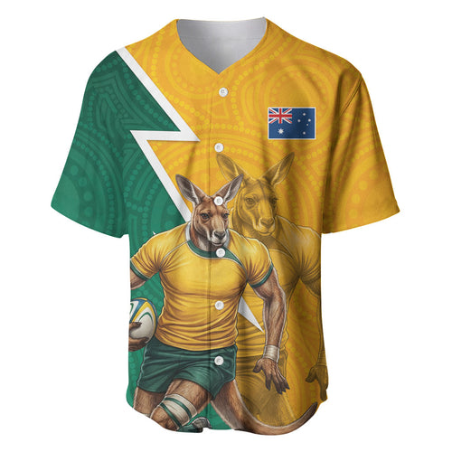 Australia Wallabies Kangaroo Baseball Jersey Australia Flag And Lightning Bolt - Aboriginal Rugby Mascot