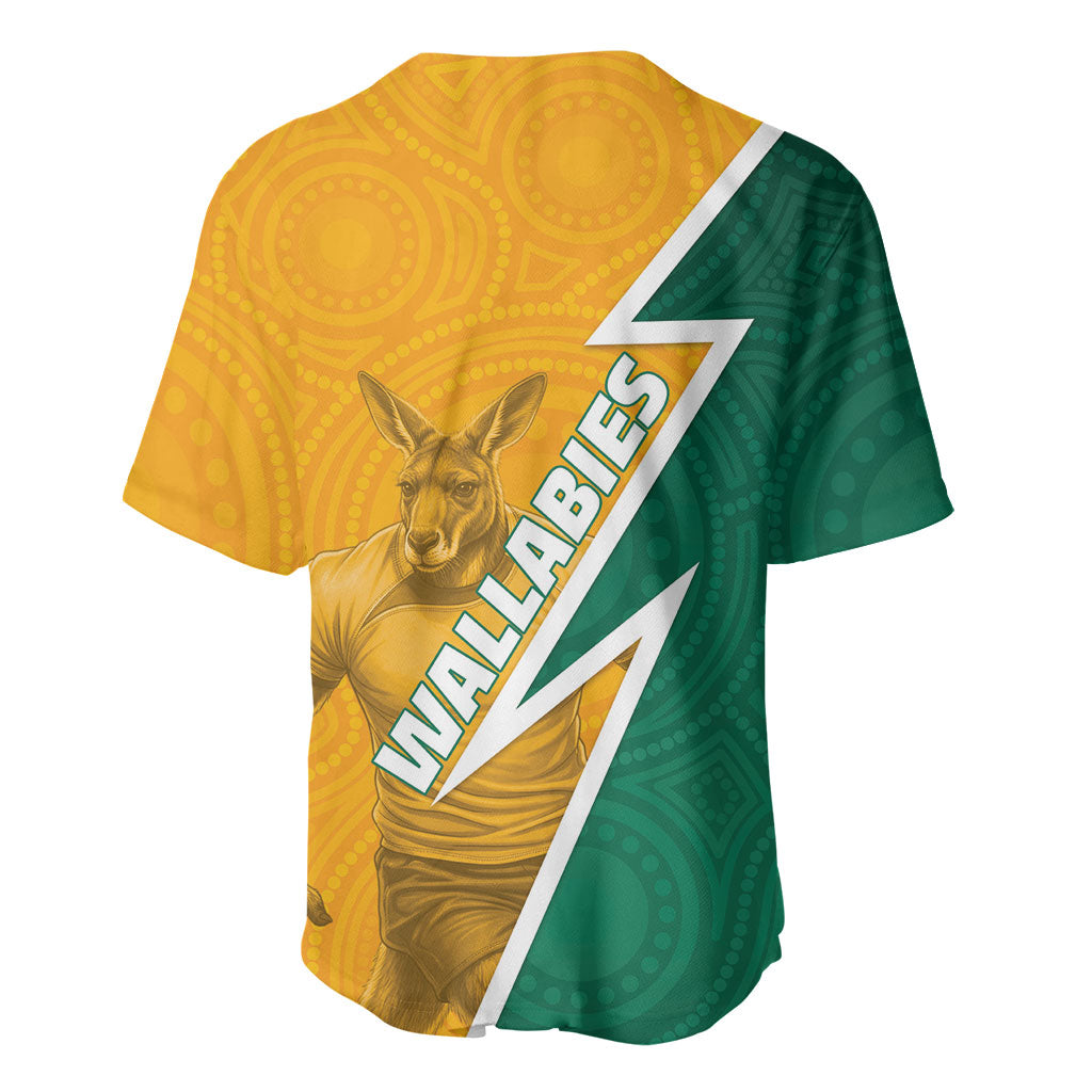 Australia Wallabies Kangaroo Baseball Jersey Australia Flag And Lightning Bolt - Aboriginal Rugby Mascot