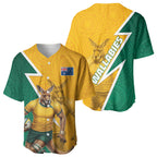 Australia Wallabies Kangaroo Baseball Jersey Australia Flag And Lightning Bolt - Aboriginal Rugby Mascot