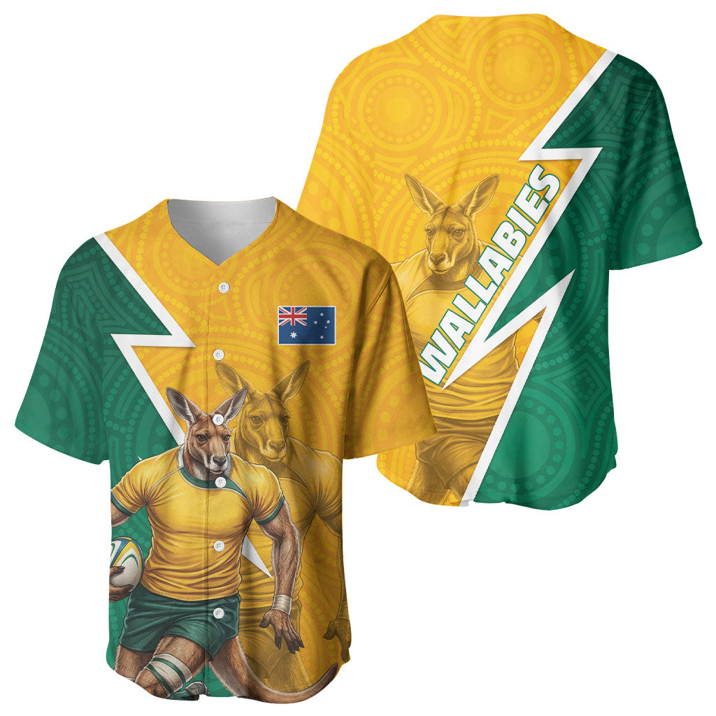 Australia Wallabies Kangaroo Baseball Jersey Australia Flag And Lightning Bolt - Aboriginal Rugby Mascot