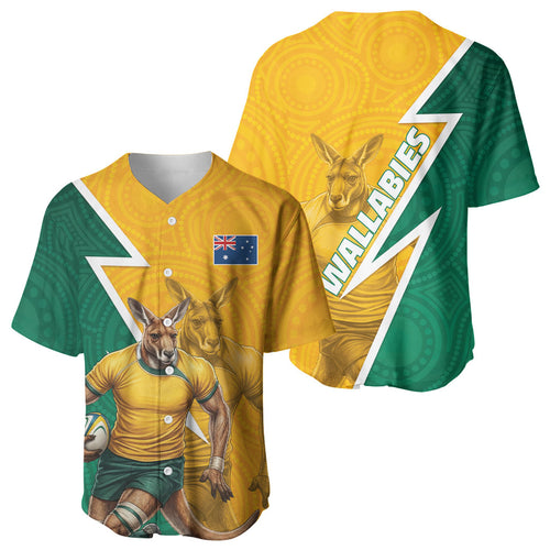 Australia Wallabies Kangaroo Baseball Jersey Australia Flag And Lightning Bolt - Aboriginal Rugby Mascot