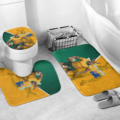 Australia Wallabies Kangaroo Bathroom Set Australia Flag And Lightning Bolt - Aboriginal Rugby Mascot