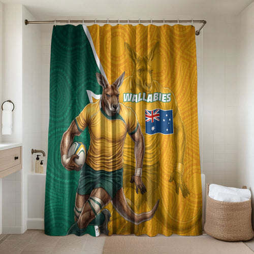 Australia Wallabies Kangaroo Bathroom Set Australia Flag And Lightning Bolt - Aboriginal Rugby Mascot