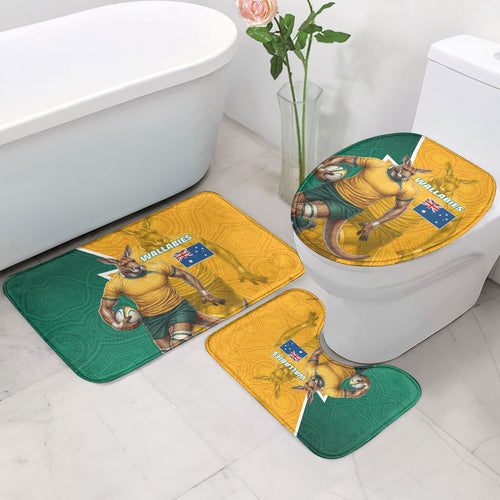 Australia Wallabies Kangaroo Bathroom Set Australia Flag And Lightning Bolt - Aboriginal Rugby Mascot