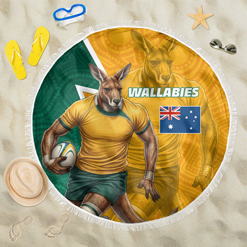 Australia Wallabies Kangaroo Beach Blanket Australia Flag And Lightning Bolt - Aboriginal Rugby Mascot