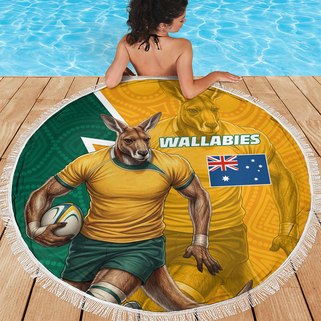 Australia Wallabies Kangaroo Beach Blanket Australia Flag And Lightning Bolt - Aboriginal Rugby Mascot