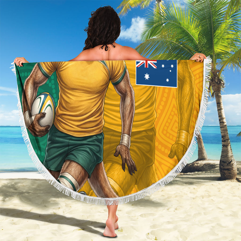 Australia Wallabies Kangaroo Beach Blanket Australia Flag And Lightning Bolt - Aboriginal Rugby Mascot