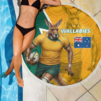 Australia Wallabies Kangaroo Beach Blanket Australia Flag And Lightning Bolt - Aboriginal Rugby Mascot