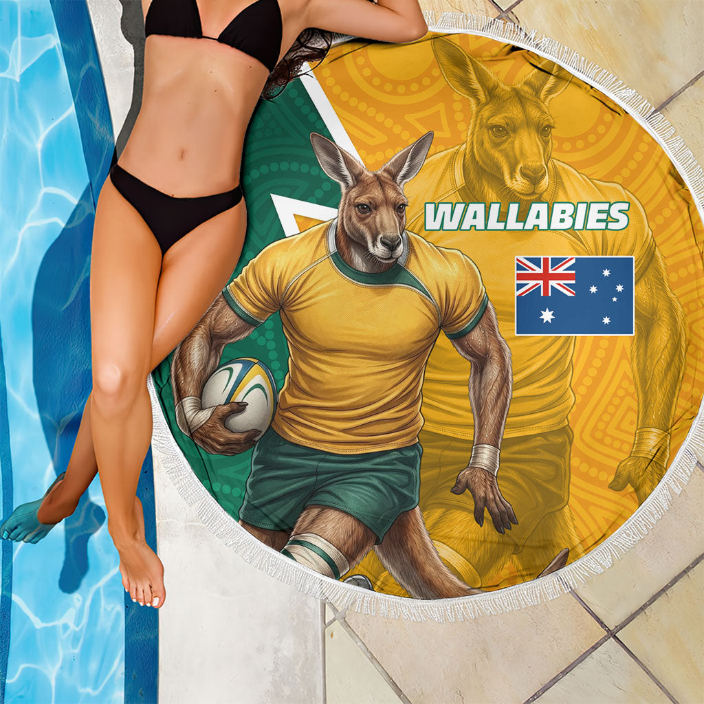 Australia Wallabies Kangaroo Beach Blanket Australia Flag And Lightning Bolt - Aboriginal Rugby Mascot