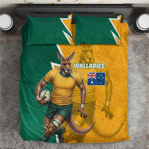Australia Wallabies Kangaroo Bedding Set Australia Flag And Lightning Bolt - Aboriginal Rugby Mascot