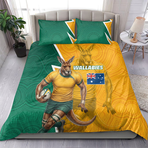 Australia Wallabies Kangaroo Bedding Set Australia Flag And Lightning Bolt - Aboriginal Rugby Mascot