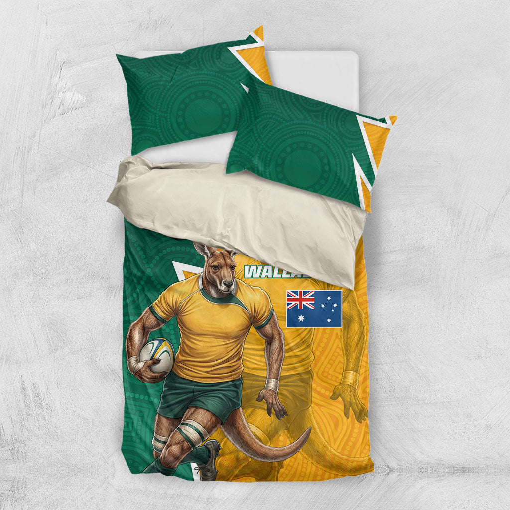 Australia Wallabies Kangaroo Bedding Set Australia Flag And Lightning Bolt - Aboriginal Rugby Mascot