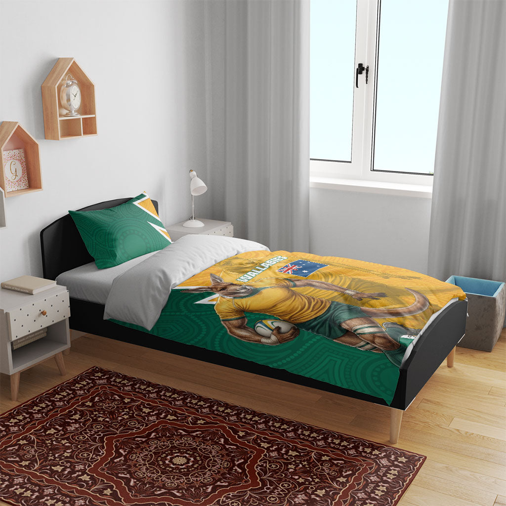 Australia Wallabies Kangaroo Bedding Set Australia Flag And Lightning Bolt - Aboriginal Rugby Mascot
