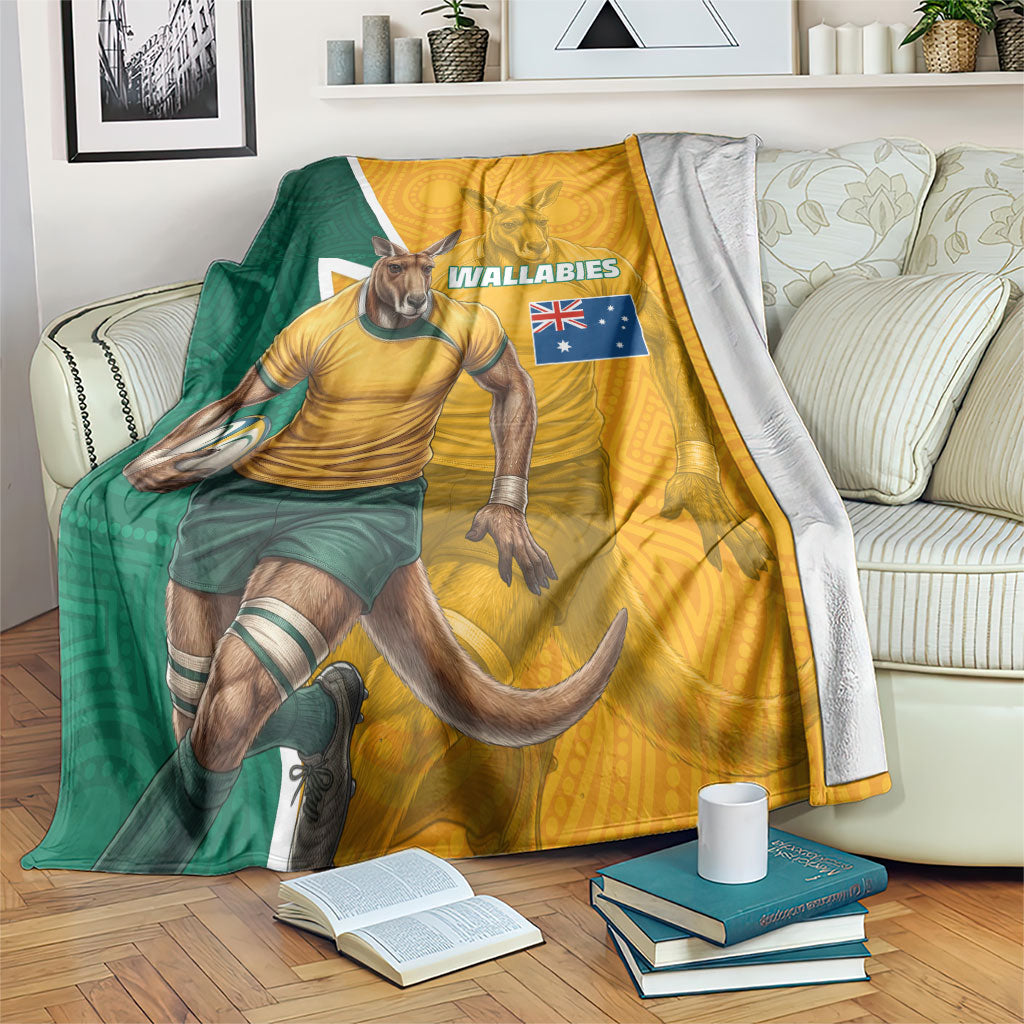 Australia Wallabies Kangaroo Blanket Australia Flag And Lightning Bolt - Aboriginal Rugby Mascot