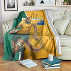 Australia Wallabies Kangaroo Blanket Australia Flag And Lightning Bolt - Aboriginal Rugby Mascot