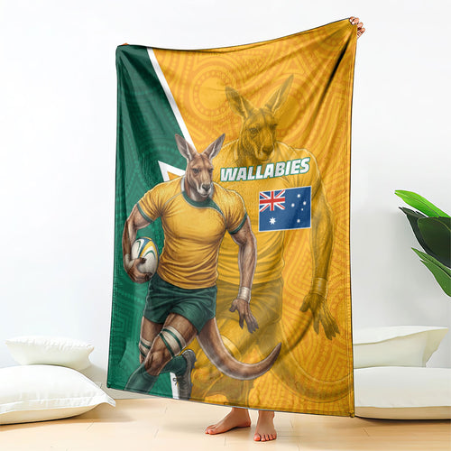 Australia Wallabies Kangaroo Blanket Australia Flag And Lightning Bolt - Aboriginal Rugby Mascot