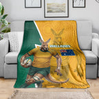 Australia Wallabies Kangaroo Blanket Australia Flag And Lightning Bolt - Aboriginal Rugby Mascot