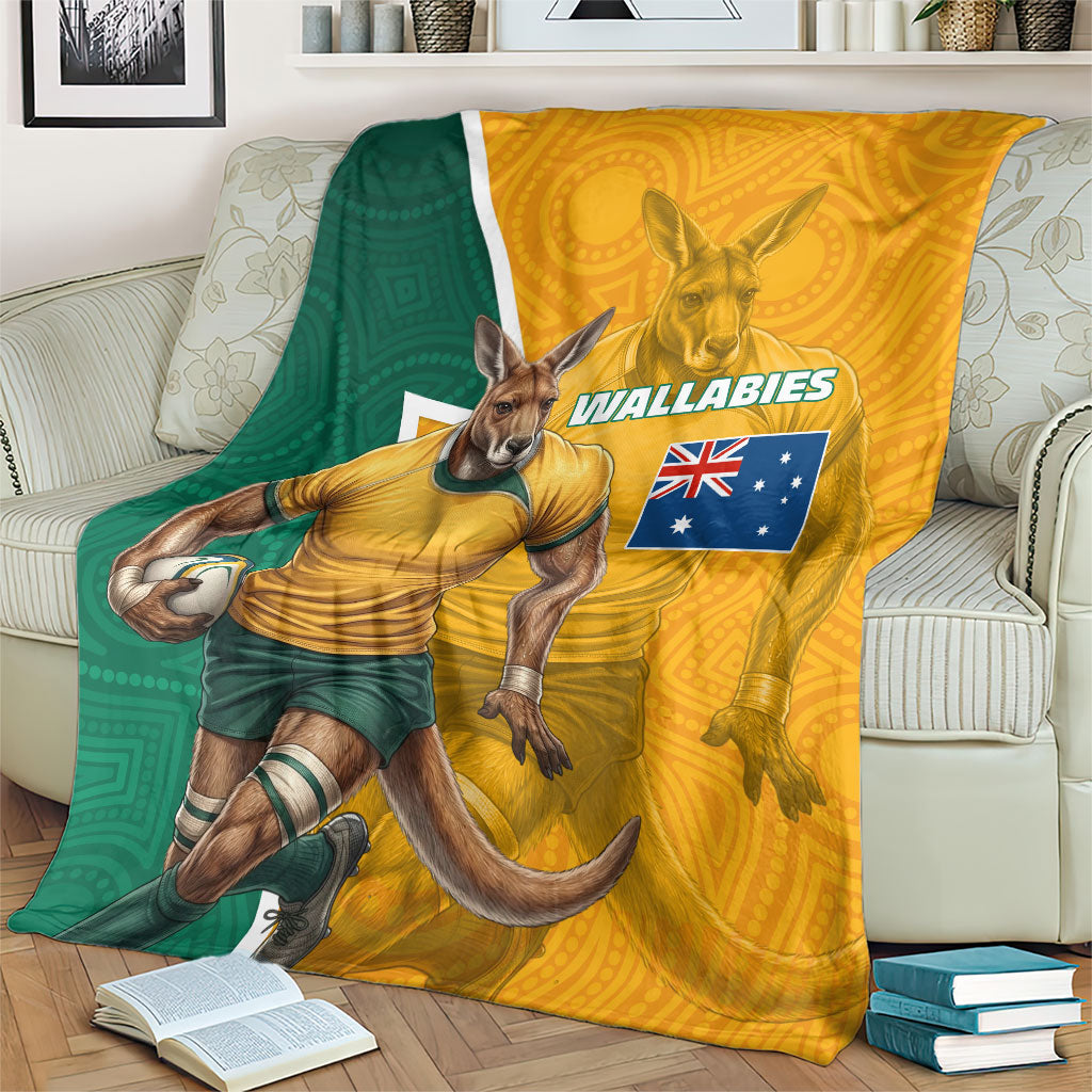 Australia Wallabies Kangaroo Blanket Australia Flag And Lightning Bolt - Aboriginal Rugby Mascot