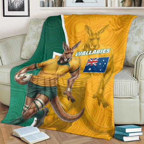 Australia Wallabies Kangaroo Blanket Australia Flag And Lightning Bolt - Aboriginal Rugby Mascot