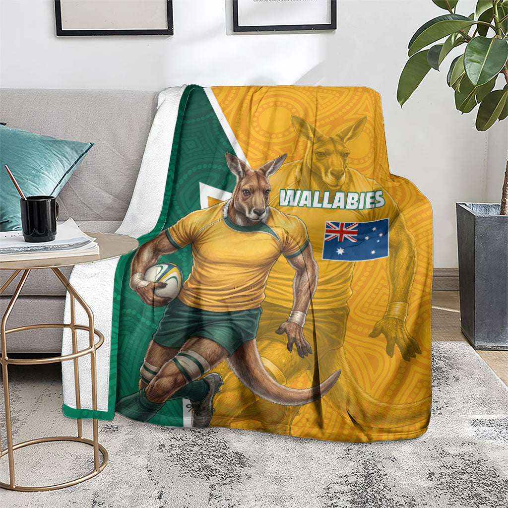 Australia Wallabies Kangaroo Blanket Australia Flag And Lightning Bolt - Aboriginal Rugby Mascot