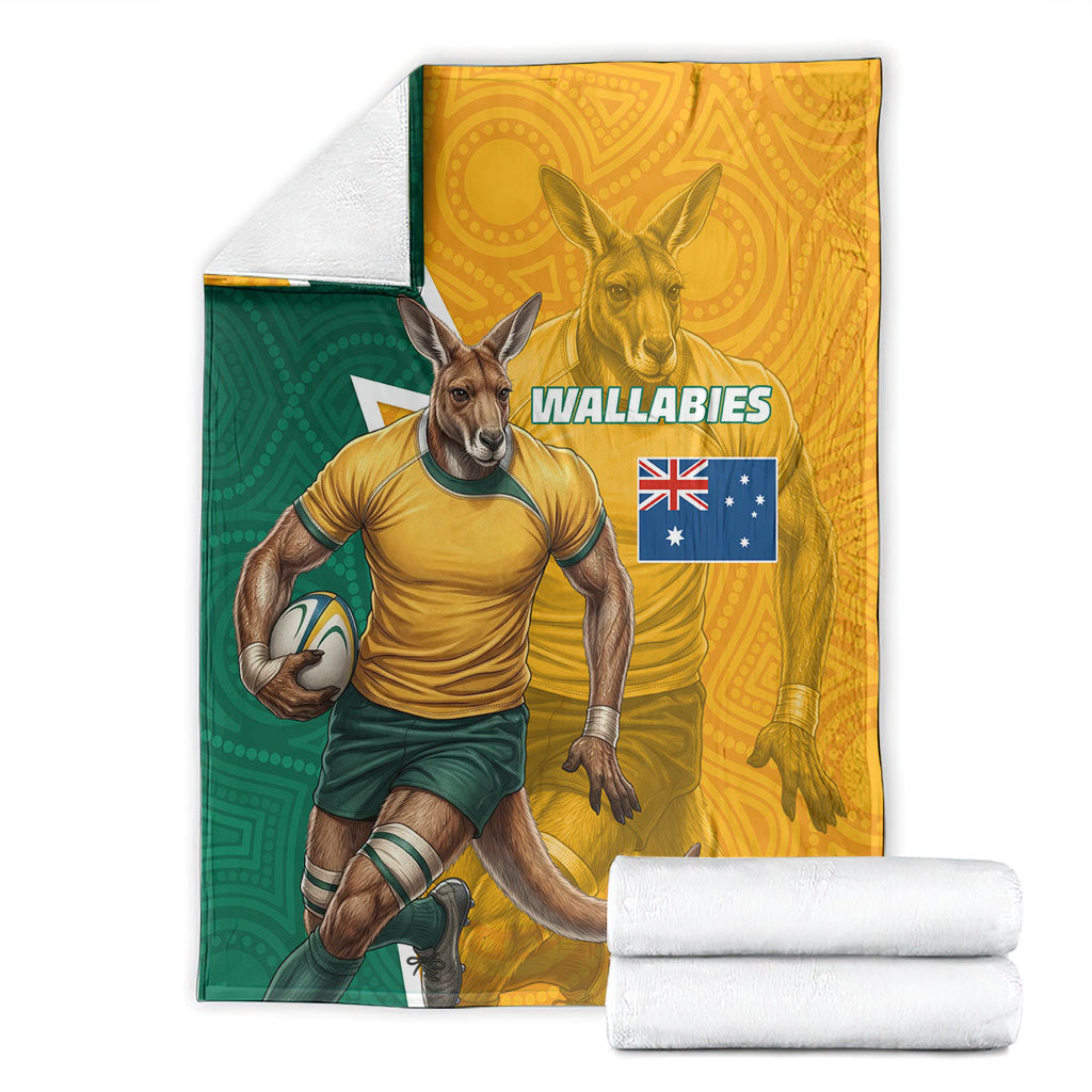 Australia Wallabies Kangaroo Blanket Australia Flag And Lightning Bolt - Aboriginal Rugby Mascot