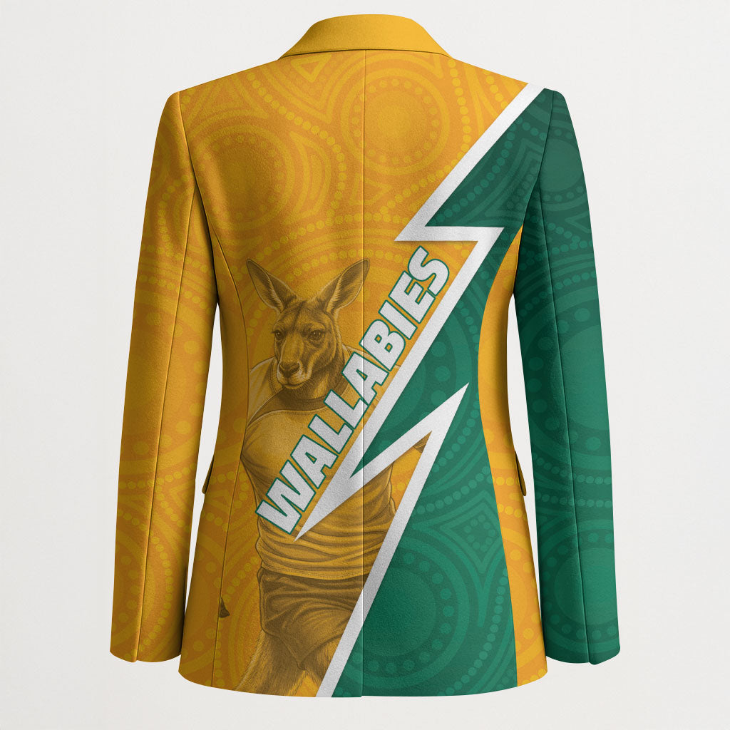 Australia Wallabies Kangaroo Blazer Australia Flag And Lightning Bolt - Aboriginal Rugby Mascot