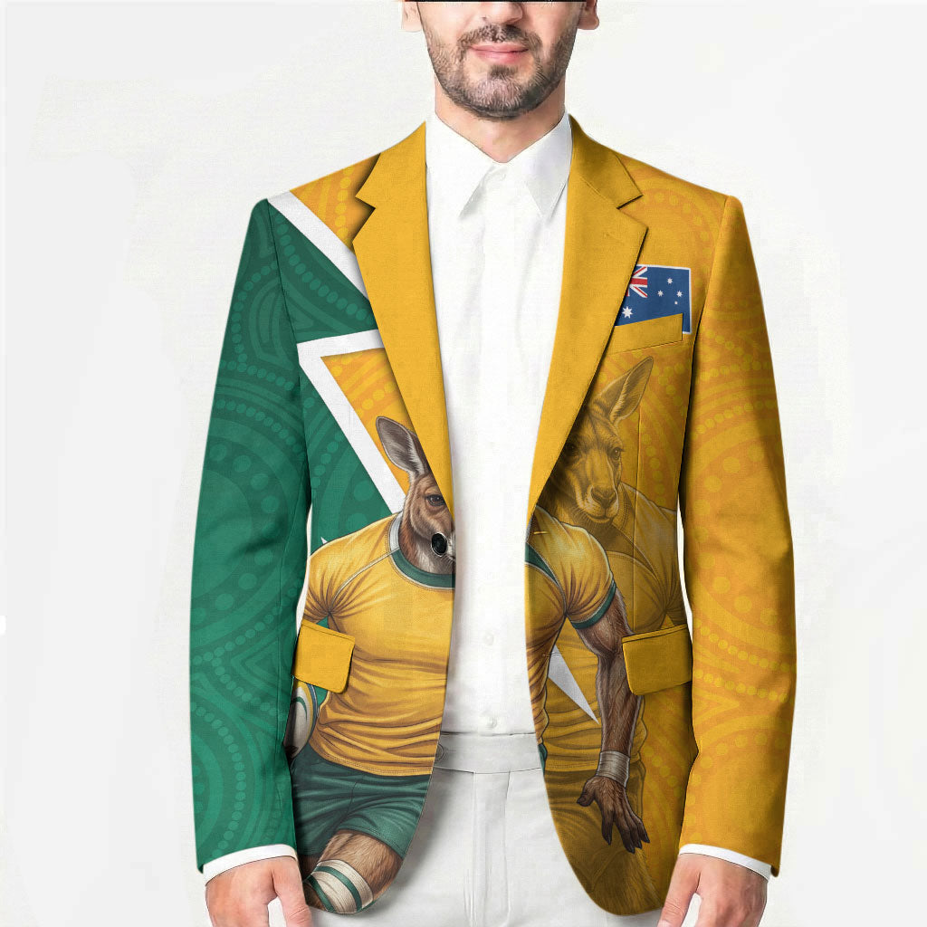 Australia Wallabies Kangaroo Blazer Australia Flag And Lightning Bolt - Aboriginal Rugby Mascot