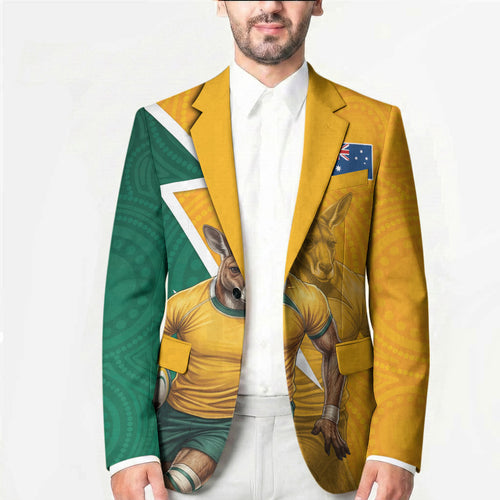 Australia Wallabies Kangaroo Blazer Australia Flag And Lightning Bolt - Aboriginal Rugby Mascot