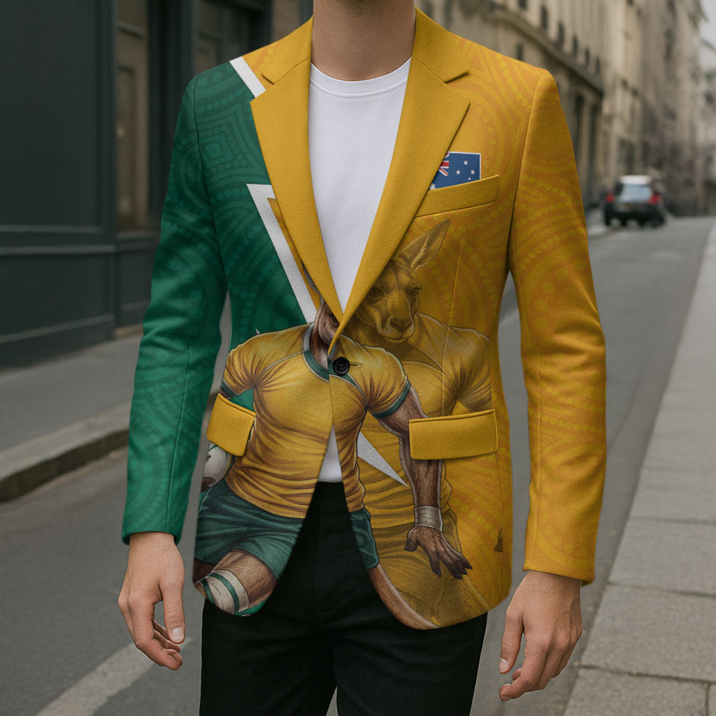 Australia Wallabies Kangaroo Blazer Australia Flag And Lightning Bolt - Aboriginal Rugby Mascot