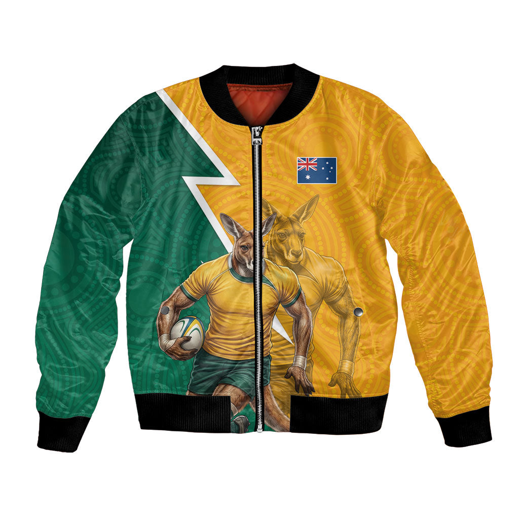 Australia Wallabies Kangaroo Bomber Jacket Australia Flag And Lightning Bolt - Aboriginal Rugby Mascot