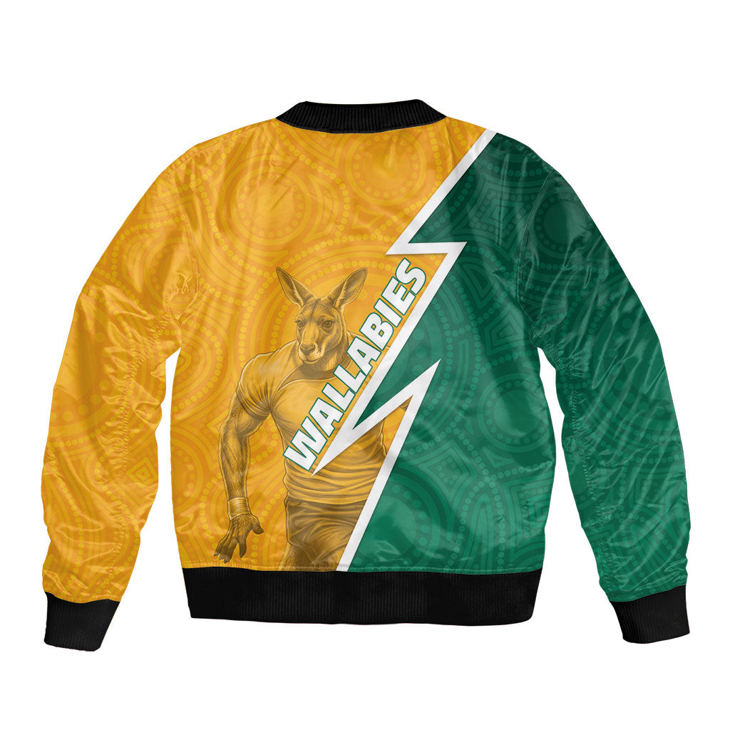 Australia Wallabies Kangaroo Bomber Jacket Australia Flag And Lightning Bolt - Aboriginal Rugby Mascot