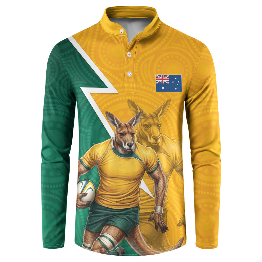 Australia Wallabies Kangaroo Button Sweatshirt Australia Flag And Lightning Bolt - Aboriginal Rugby Mascot
