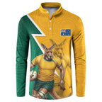 Australia Wallabies Kangaroo Button Sweatshirt Australia Flag And Lightning Bolt - Aboriginal Rugby Mascot