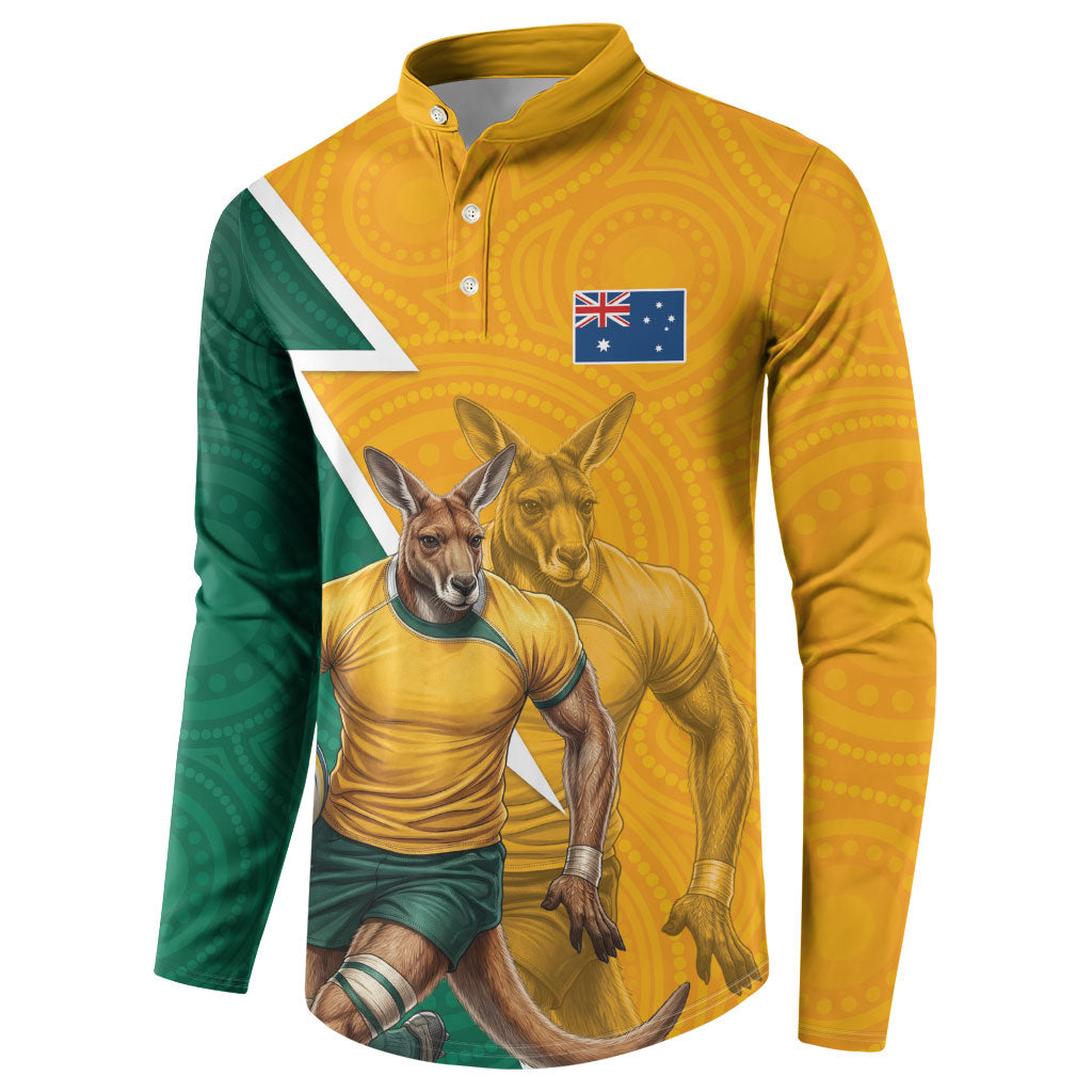 Australia Wallabies Kangaroo Button Sweatshirt Australia Flag And Lightning Bolt - Aboriginal Rugby Mascot