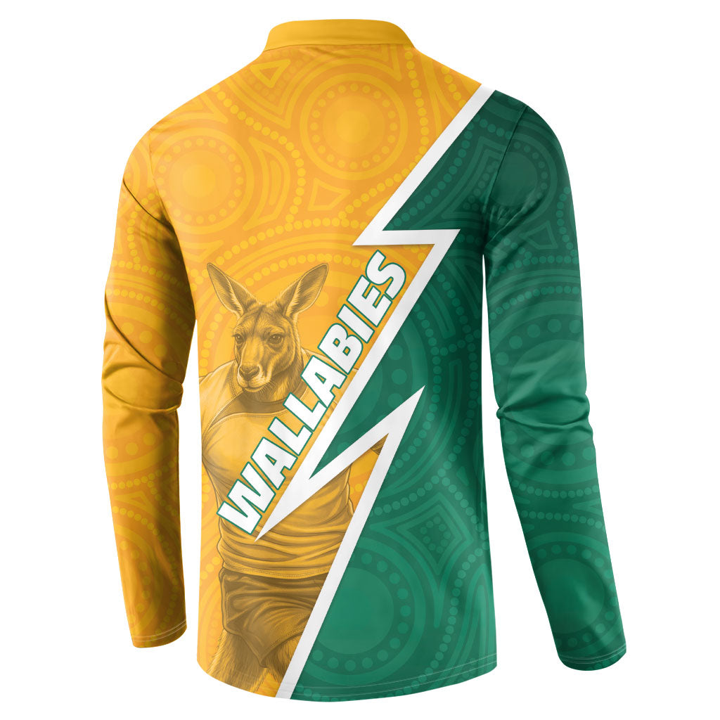 Australia Wallabies Kangaroo Button Sweatshirt Australia Flag And Lightning Bolt - Aboriginal Rugby Mascot
