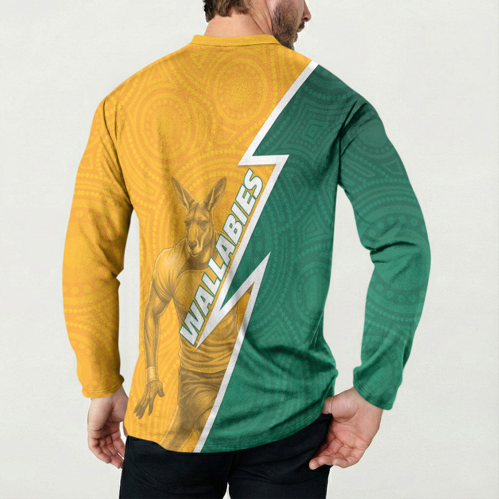 Australia Wallabies Kangaroo Button Sweatshirt Australia Flag And Lightning Bolt - Aboriginal Rugby Mascot