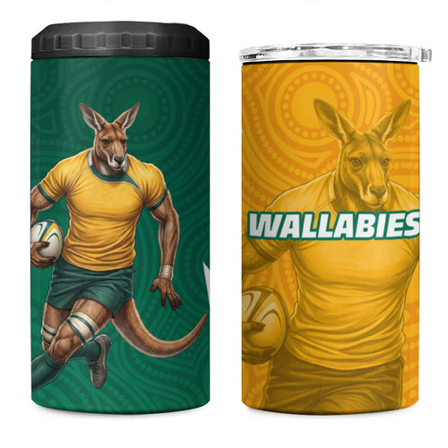 Australia Wallabies Kangaroo 4 in 1 Can Cooler Tumbler Australia Flag And Lightning Bolt - Aboriginal Rugby Mascot