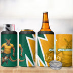 Australia Wallabies Kangaroo 4 in 1 Can Cooler Tumbler Australia Flag And Lightning Bolt - Aboriginal Rugby Mascot