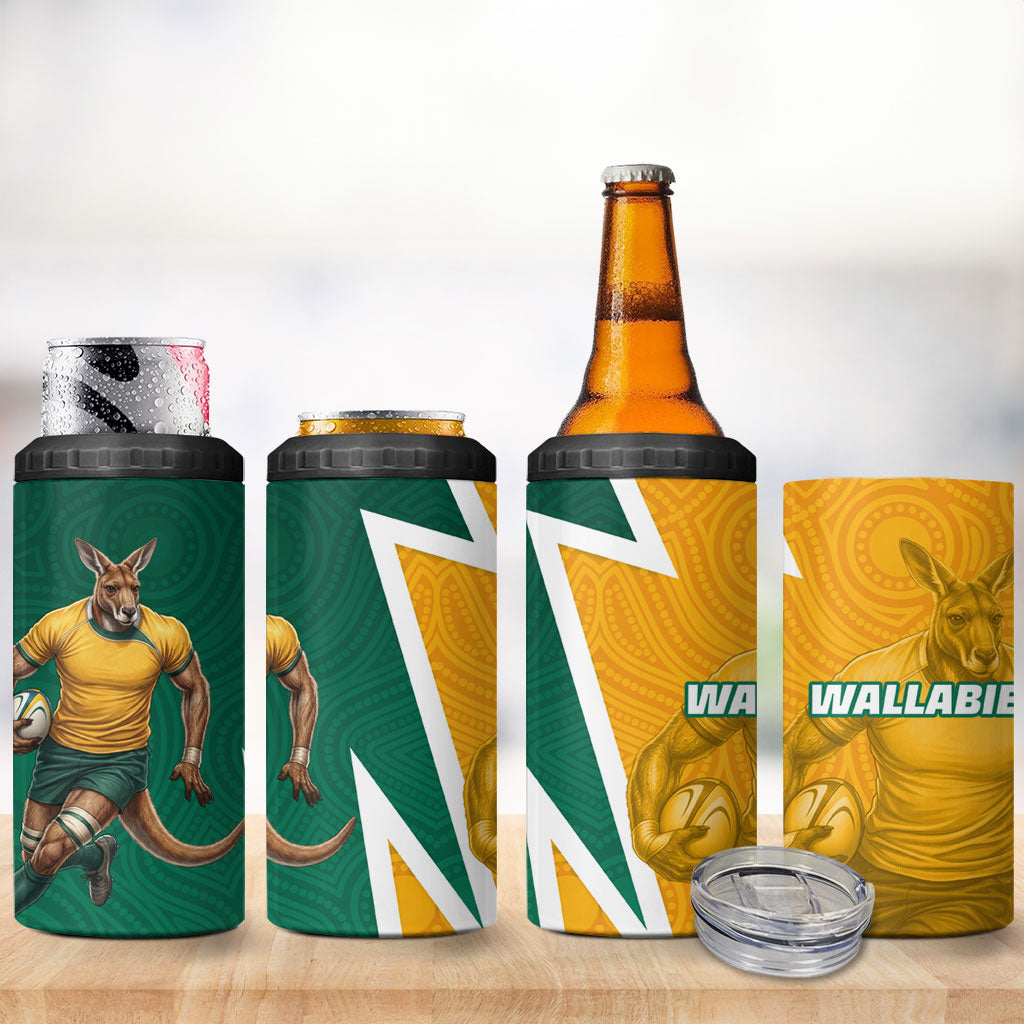 Australia Wallabies Kangaroo 4 in 1 Can Cooler Tumbler Australia Flag And Lightning Bolt - Aboriginal Rugby Mascot