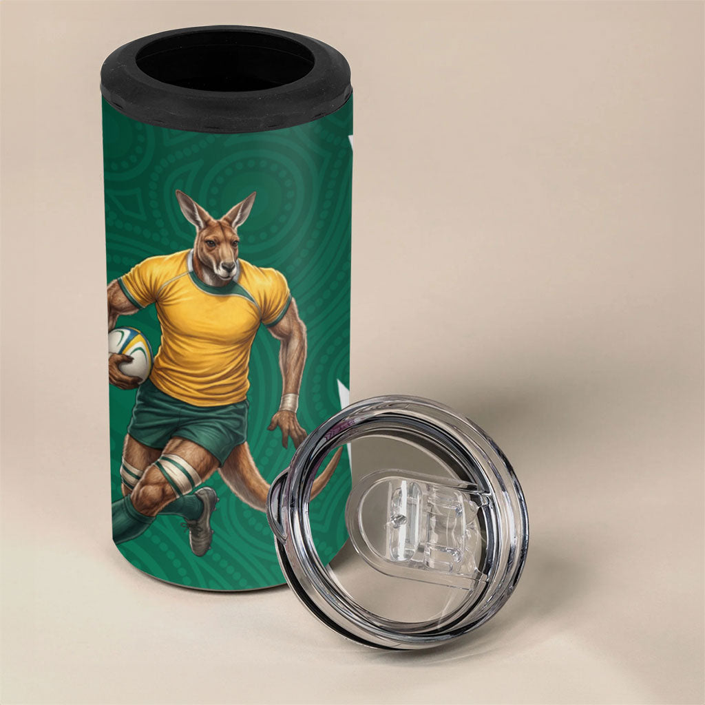 Australia Wallabies Kangaroo 4 in 1 Can Cooler Tumbler Australia Flag And Lightning Bolt - Aboriginal Rugby Mascot