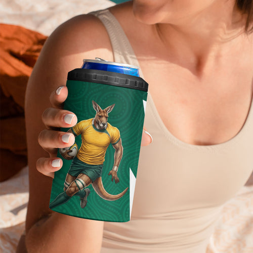 Australia Wallabies Kangaroo 4 in 1 Can Cooler Tumbler Australia Flag And Lightning Bolt - Aboriginal Rugby Mascot