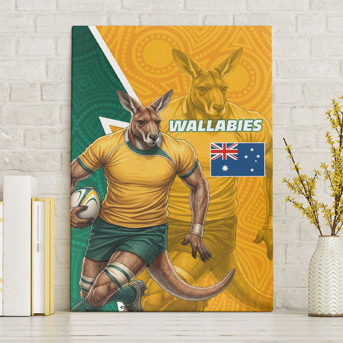 Australia Wallabies Kangaroo Canvas Wall Art Australia Flag And Lightning Bolt - Aboriginal Rugby Mascot